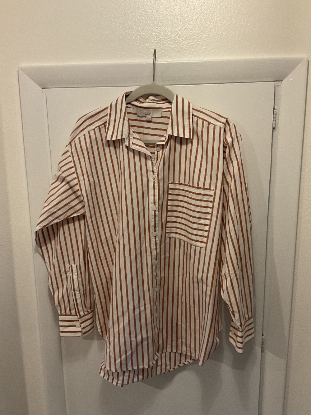 Loft Collared Shirt, Camel/White Stripe, Size Small